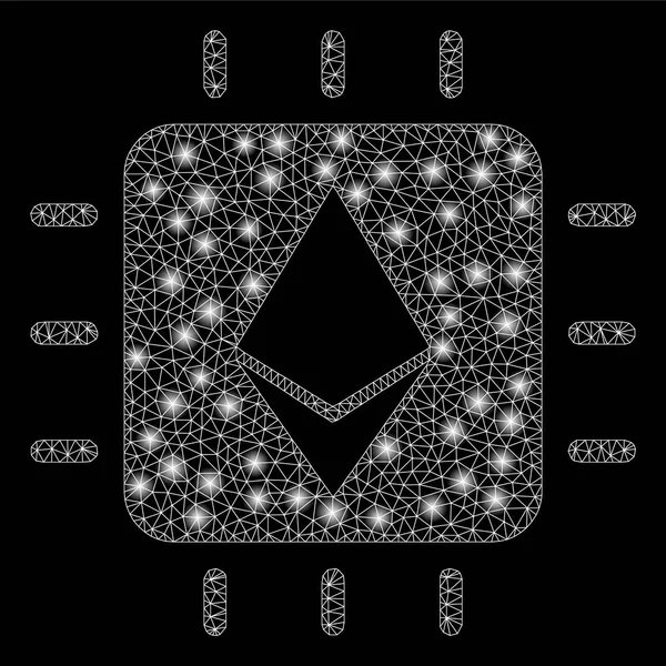Helles Mesh-Netzwerk Ethereum-Kristallchip mit Lichtflecken — Stockvektor