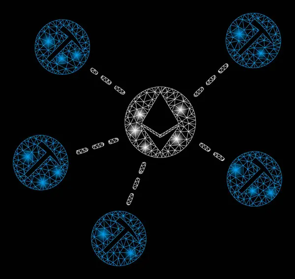 Bright Mesh Network Ethereum Mining Pool with Flare Spots — Stock Vector