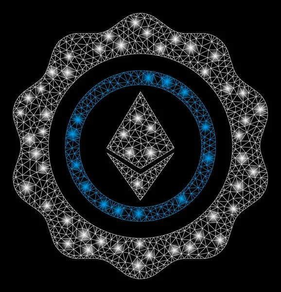 Selo de Ethereum de armação de arame de malha brilhante com pontos de luz — Vetor de Stock