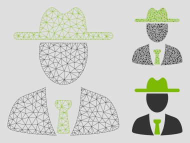 Çiftçi Boss Vektör Örgü Ağ Modeli ve Üçgen Mozaik Simgesi