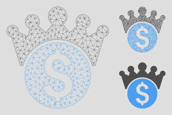 Modello di rete finanziaria Crown Vector Mesh e icona del mosaico del triangolo — Vettoriale Stock