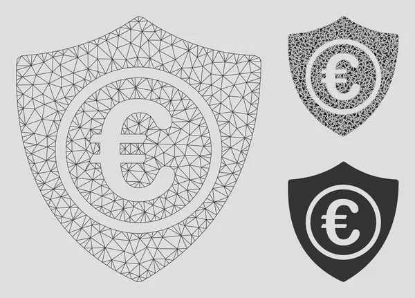 Euro protezione vettoriale Mesh modello della carcassa e Triangolo Mosaico Icona — Vettoriale Stock