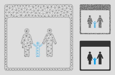 Aile Takvimi Sayfa Vektör Örgü Tel Çerçeve Modeli ve Üçgen Mozaik Simgesi