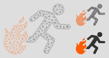 Ateş Çalışan Adam Vektör Örgü Ağ Modeli ve Üçgen Mozaik Simgesi