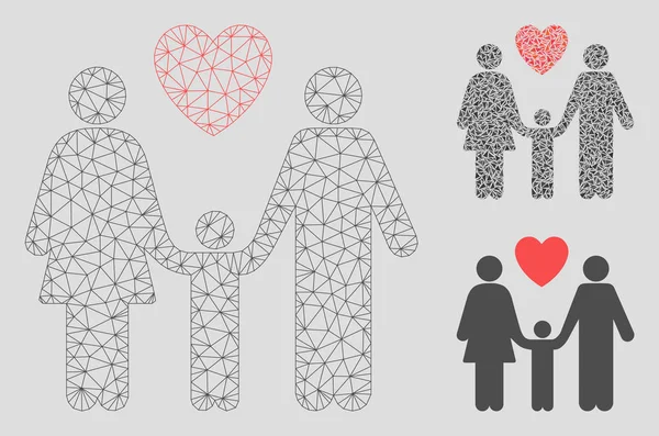 Família Love Vector Mesh Network Modelo e Triângulo Ícone Mosaico — Vetor de Stock