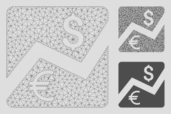 Modèle de réseau de maille vectorielle de diagramme financier et icône de mosaïque de triangle — Image vectorielle