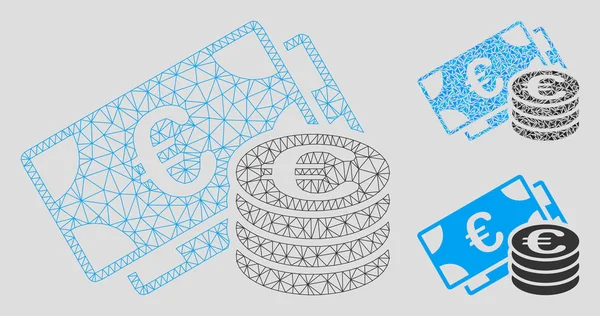 Modèle 2D de maille vectorielle d'argent d'euro et icône de mosaïque de triangle — Image vectorielle