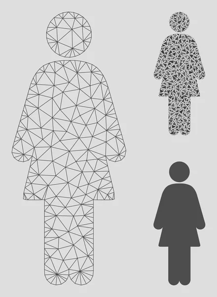 Weibliches Vektornetz 2d-Modell und Dreieck-Mosaik-Symbol — Stockvektor