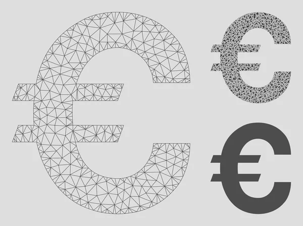 Modèle 2D de maille vectorielle de symbole d'euro et icône de mosaïque de triangle — Image vectorielle