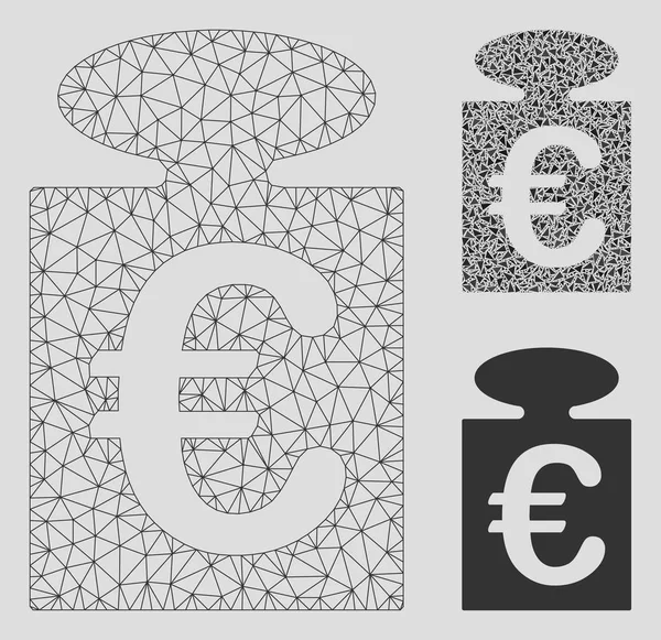 Euro Gewicht Vektornetz Netzmodell und Dreieck Mosaik-Symbol — Stockvektor