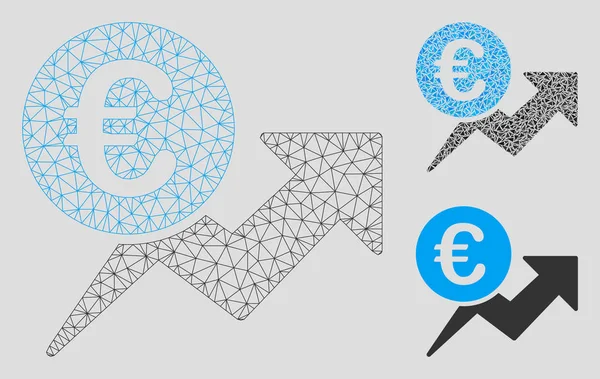 Euro Sales Crescimento Vector Mesh Network Modelo e Triângulo Mosaico Ícone — Vetor de Stock