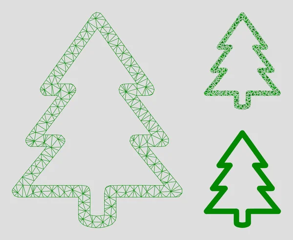 Fir-Tree vector mesh netwerk model en driehoek mozaïek pictogram — Stockvector