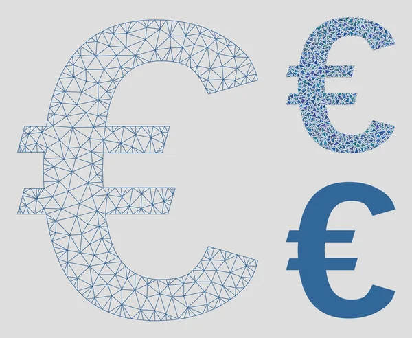 Modèle de cadre de fil de maille vectorielle de symbole d'euro et icône de mosaïque de triangle — Image vectorielle