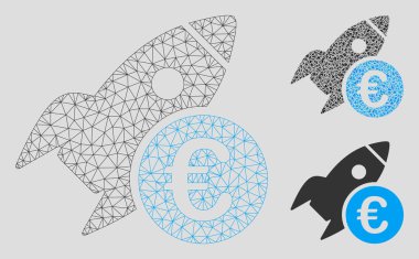 Euro Startup Rocket Vector Mesh 2d Model ve Üçgen Mozaik Simgesi