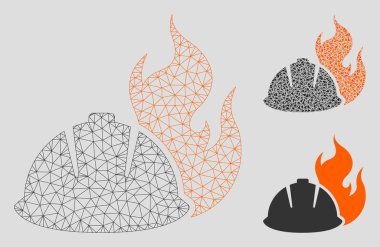 Yangından Korunma Kaskı Vektör Örgü Ağ Modeli ve Üçgen Mozaik Simgesi