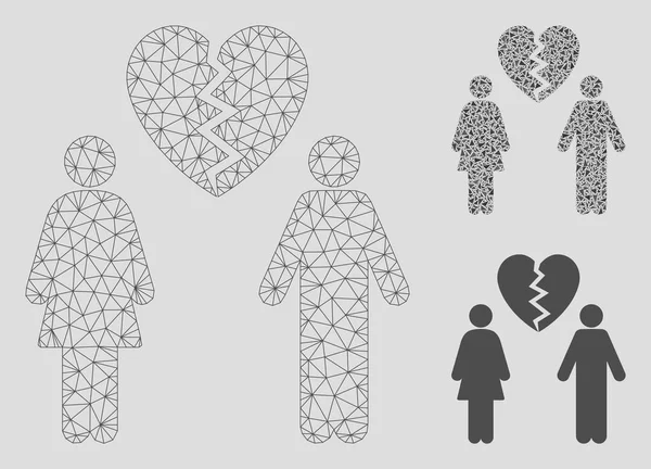 Modèle 2D de maille vectorielle de divorce de famille et icône de mosaïque de triangle — Image vectorielle