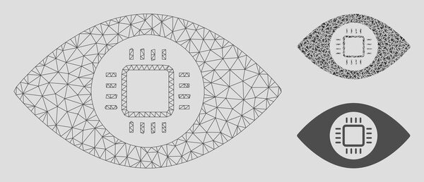 Eye Lens Processor Vector Mesh Wire Frame Model and Triangle Mosaic Icon