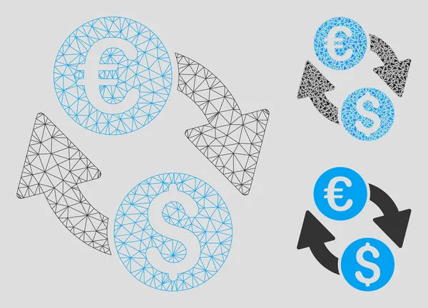 Modèle de réseau de maille vectorielle de change d'euro et icône de mosaïque de triangle — Image vectorielle