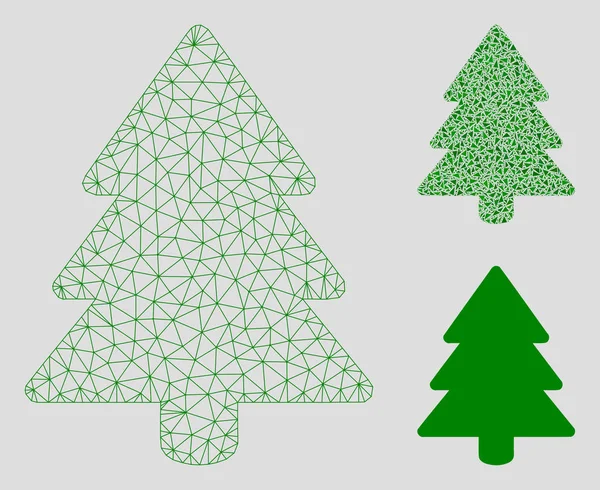 Köknar-Ağaç Vektör Örgü Tel Çerçeve Modeli ve Üçgen Mozaik Simgesi — Stok Vektör