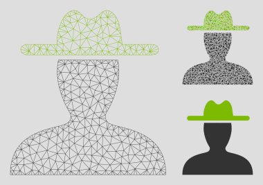 Çiftçi Vektör Örgü Tel Çerçeve Modeli ve Üçgen Mozaik Simgesi