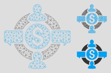 Finansal Sosyal Ağ Vektör Örgü Tel Çerçeve Modeli ve Üçgen Mozaik Simgesi