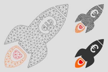 Euro Rocket Startup Vector Mesh Karkas Modeli ve Üçgen Mozaik Simgesi