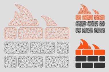 Güvenlik Duvarı Vektör Örgü Karkas Modeli ve Üçgen Mozaik Simgesi