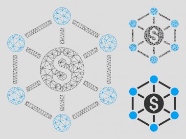 Finansal Radyal Şema Vektör Örgü Tel Çerçeve Modeli ve Üçgen Mozaik Simgesi
