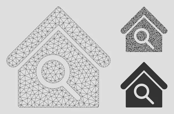 Βρείτε κτίριο διανυσματικό πλέγμα 2D μοντέλο και τρίγωνο μωσαϊκό εικονίδιο — Διανυσματικό Αρχείο