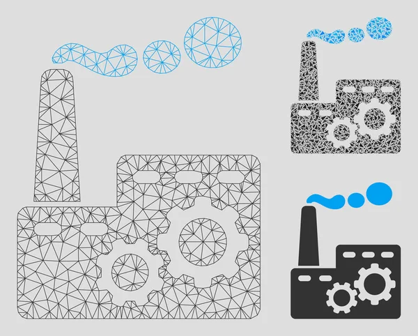 Factory Building Vector mesh nätverk modell och triangel mosaik ikon — Stock vektor