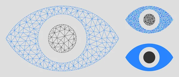 Oog vector mesh draad frame model en driehoek mozaïek pictogram — Stockvector