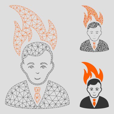 Ateş Yöneticisi Vektör Örgü 2d Model ve Üçgen Mozaik Simgesi