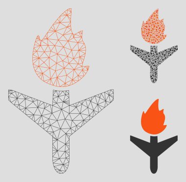 Ateş uçak vektör örgü 2d Model ve Üçgen Mozaik Simgesi