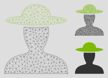 Çiftçi Kişi Vektör Örgü Karkas Modeli ve Üçgen Mozaik Simgesi