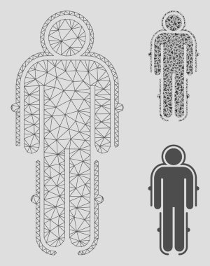 Dış Iskelet Skafandr Vektör Örgü Ağ Modeli ve Üçgen Mozaik Simgesi