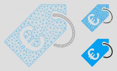 Euro Tag Vektör Örgü Tel Çerçeve Modeli ve Üçgen Mozaik Simgesi