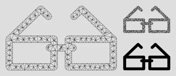 Brillen vector mesh draad frame model en driehoek mozaïek pictogram — Stockvector