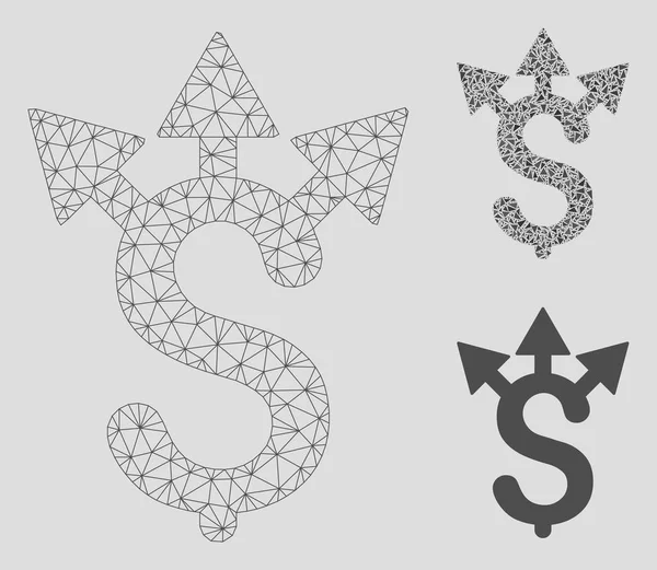 Dollar Expences Modelo de red de malla vectorial y icono del mosaico del triángulo — Archivo Imágenes Vectoriales