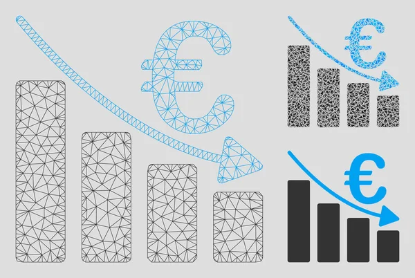 Euro Recession Bar Chart Modèle de carcasse de maille vectorielle et icône de mosaïque de triangle — Image vectorielle