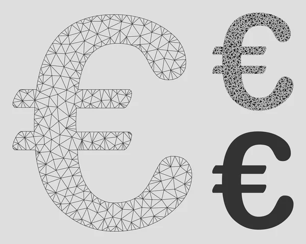 Модель векторной сетки евро и икона мозаики треугольника — стоковый вектор