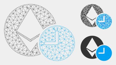 Ethereum Kredi Saat Vektör Mesh Ağ Modeli ve Üçgen Mozaik Simgesi