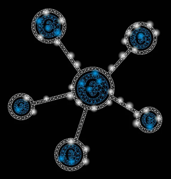 フレアスポットを用した明るいメッシュカーカスユーロネットワーク構造 — ストックベクタ