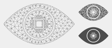 Elektronik Vizyon Vektör Örgü Tel Çerçeve Modeli ve Üçgen Mozaik Simgesi