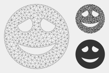 Utanç Verici Smiley Vektör Örgü Karkas Modeli ve Üçgen Mozaik Simgesi