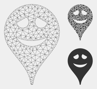 Utanç Smiley Harita Marker Vektör Örgü 2d Model ve Üçgen Mozaik Simgesi