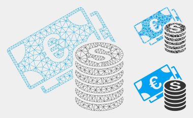 Euro ve Dolar Nakit Vektör Örgü Tel Çerçeve Modeli ve Üçgen Mozaik Simgesi
