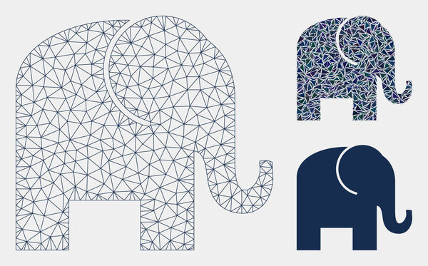 Elephant Vector Mesh Carcass Model and Triangle Mosaic Icon