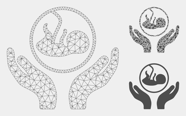 Embryo Care Hands Vector Mesh Carcass Model and Triangle Mosaic Icon