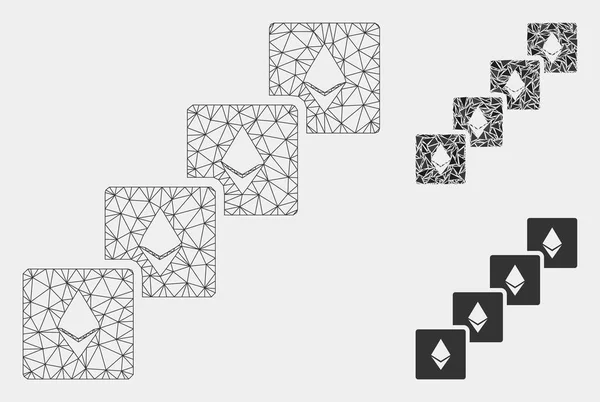 Ethereum blockchain Vector mesh kadaver modell och triangel mosaik ikon — Stock vektor