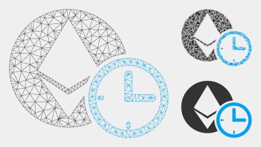 Ethereum Kredi Zaman Vektör Mesh Ağ Modeli ve Üçgen Mozaik Simgesi